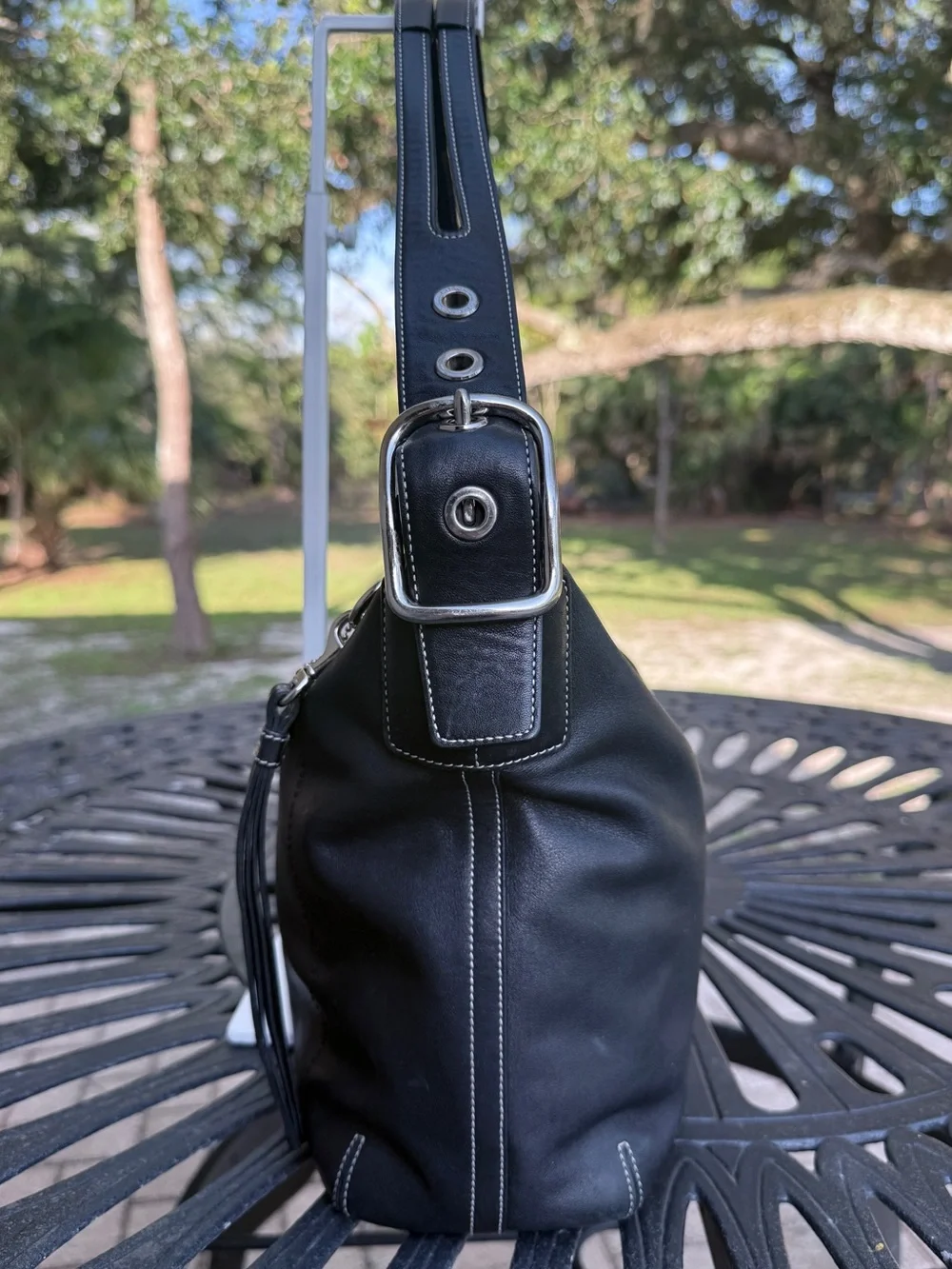 Vintage Coach Black Leather Legacy East West Duffle Hobo Bag 1416